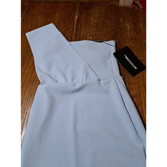 New Size 2 PrettyLittleThing Dusty Blue One Shoulder Drape Midi Dress NWT - Picture 5 of 6